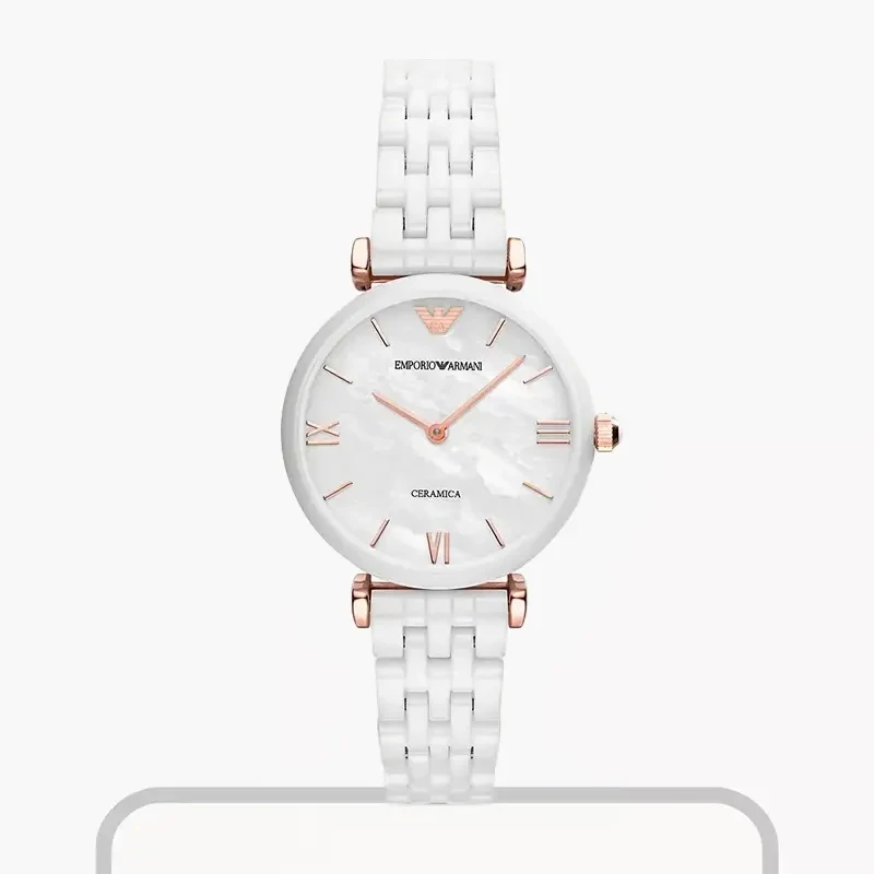 Emporio Armani Ceramica White Dial Ladies Watch- AR1486